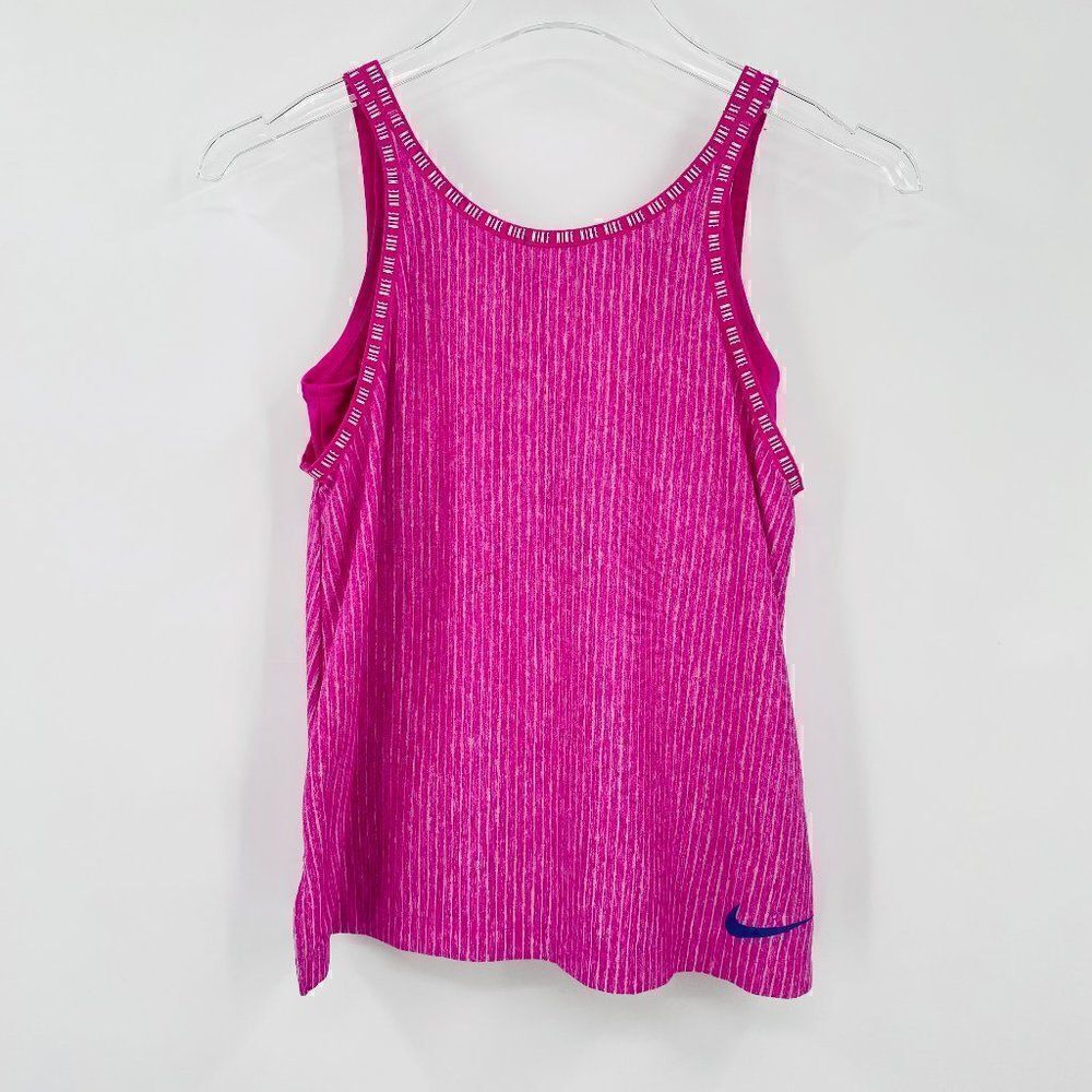 Nike Girls Size Large Pink Striped 2-in-1 Dri-Fit Training Tank Top Athletic